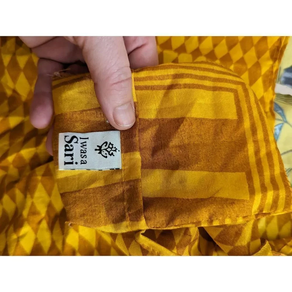 Sari silk packable bag gold and yellow silk